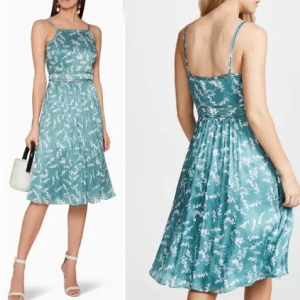 New with tag Club Monaco Teal Floral silk Midi Dress